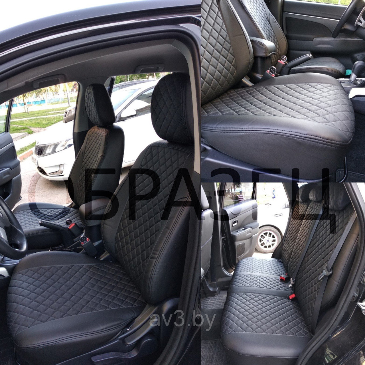 Чехлы на сиденья Opel Zafira B 2005-2011, Экокожа, черная, отстрочка РОМБ - фото 7 - id-p196676296