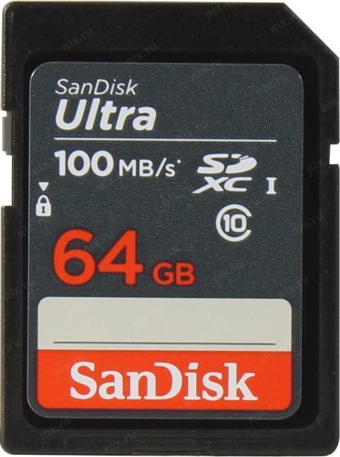 Флеш карта SDXC 64Gb Class10 Sandisk SDSDUNR-064G-GN3IN Ultra - фото 1 - id-p221675658