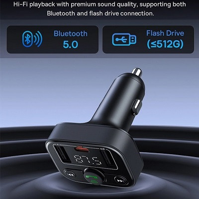 Автомобильное зарядное устройство Baseus S-09 Pro Series Car FM Transmitter (C10762200113-00) черный - фото 6 - id-p221682644