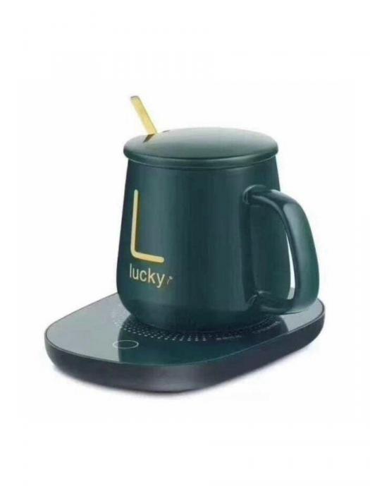 Кружка с подогревом от usb керамическая чашка для кофе чая с крышкой и ложкой подарочная - фото 4 - id-p221593172