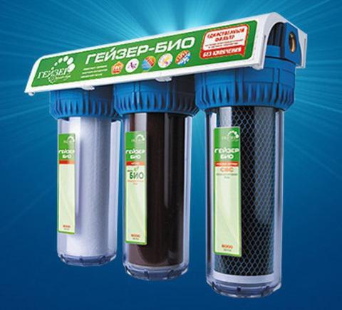 Тройной фильтр для очистки воды проточный бытовой под мойку Гейзер Био 322 водоочиститель с отдельным краном - фото 1 - id-p221596657