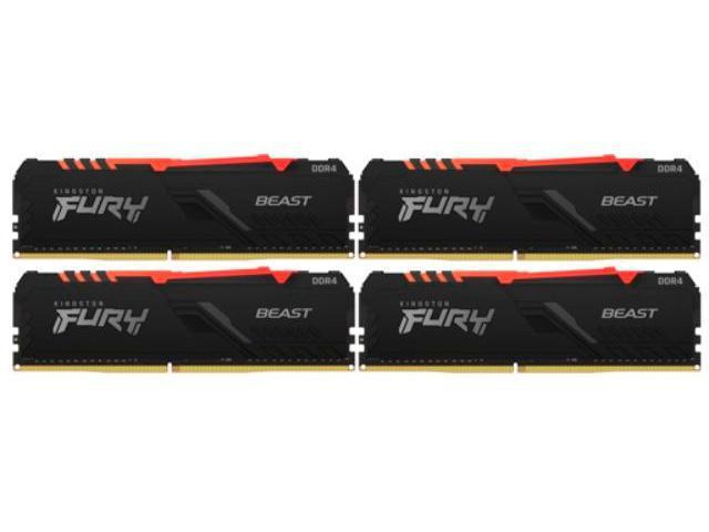 Модуль памяти Kingston Fury Beast RGB DDR4 3600MHz PC28800 CL18 DIMM 64Gb Kit (4x16Gb) KF436C18BBAK4/64 - фото 1 - id-p221664185