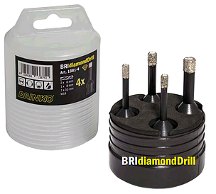 1381-4 Набор алмазных сверл BRIdiamondDrill 6-10 мм, 4 предмета, для болгарки (Brinko)