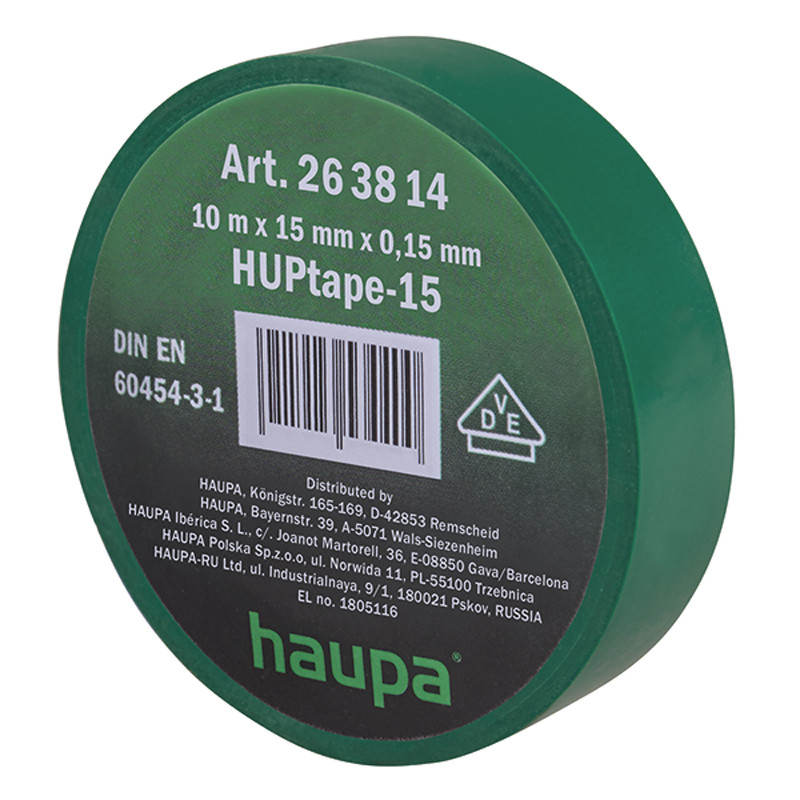 263814 Изолента ПВХ, цвет зеленый, шир. 15мм, длина 10 м, d 60 мм (Haupa) - фото 1 - id-p221683708