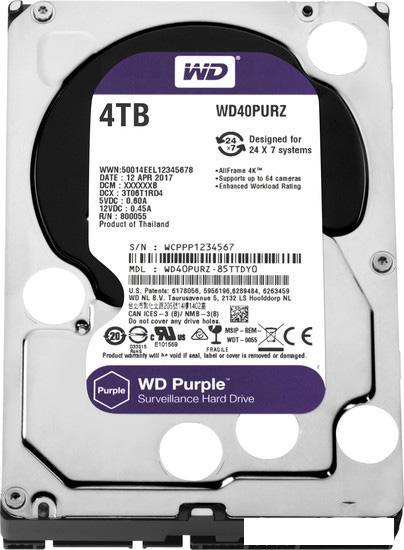 Жесткий диск WD Purple 4TB [WD40PURZ] - фото 1 - id-p221597229