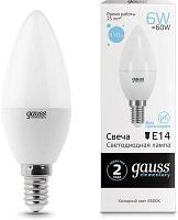 Упаковка ламп LED GAUSS E14, свеча, 6Вт, 10 шт. [33136]