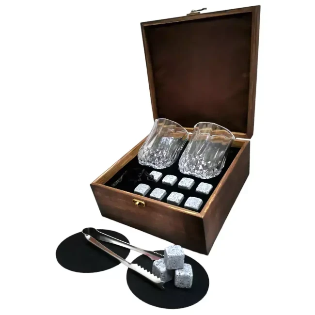 Подарочный набор с камнями для виски в деревянной шкатулке AmiroTrend ABS-203w - фото 1 - id-p221688731