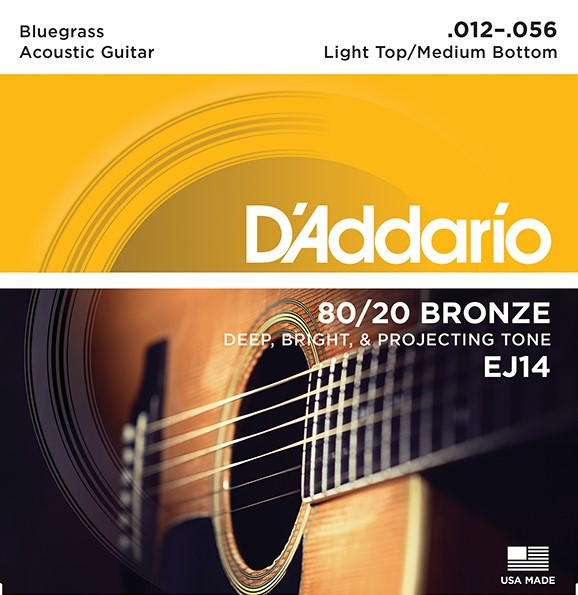 D`Addario EJ14 Bronze 80/20 Струны для акустической гитары, 12-56, Light Top/Medium Bottom/Bluegrass