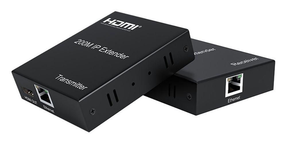 Удлинитель сигнала HDMI по витой паре RJ45 (LAN) до 200 метров, активный, FullHD 1080p, комплект, черный - фото 1 - id-p209358912
