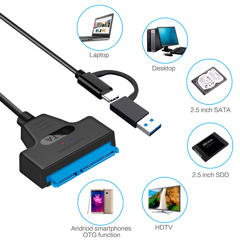 Адаптер - переходник - кабель SATA - USB3.0 - USB3.1 Type-C для жесткого диска SSD/HDD 2.5 , черный - фото 2 - id-p141888659