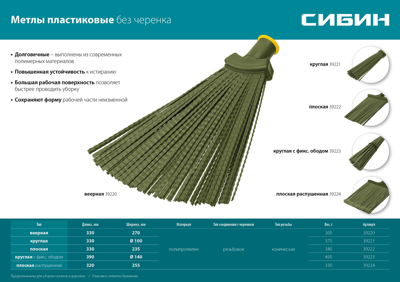 39223_z01 Круглая пластиковая метла СИБИН 390х140мм, с фиксирующим ободом, полипропилен, коническое резьбовое - фото 4 - id-p221695135