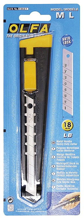 OL-ML Нож OLFA металлический с выдвижным лезвием, автофиксатор, 18мм - фото 2 - id-p221704236