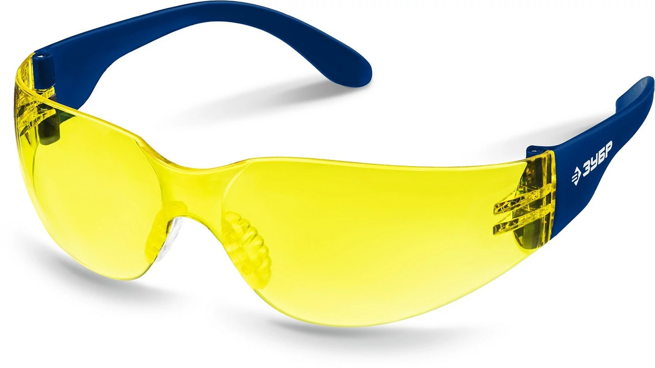 110488 Облегчённые жёлтые защитные очки ЗУБР БАРЬЕР линза устойчивая к царапинам и запотеванию, открытого типа - фото 1 - id-p221695357