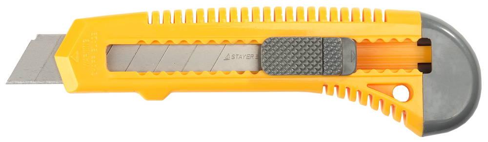0911_z01 Нож упрочненный из АБС пластика со сдвижным фиксатором FORCE, сегмент. лезвия 18 мм, STAYER - фото 1 - id-p221704261