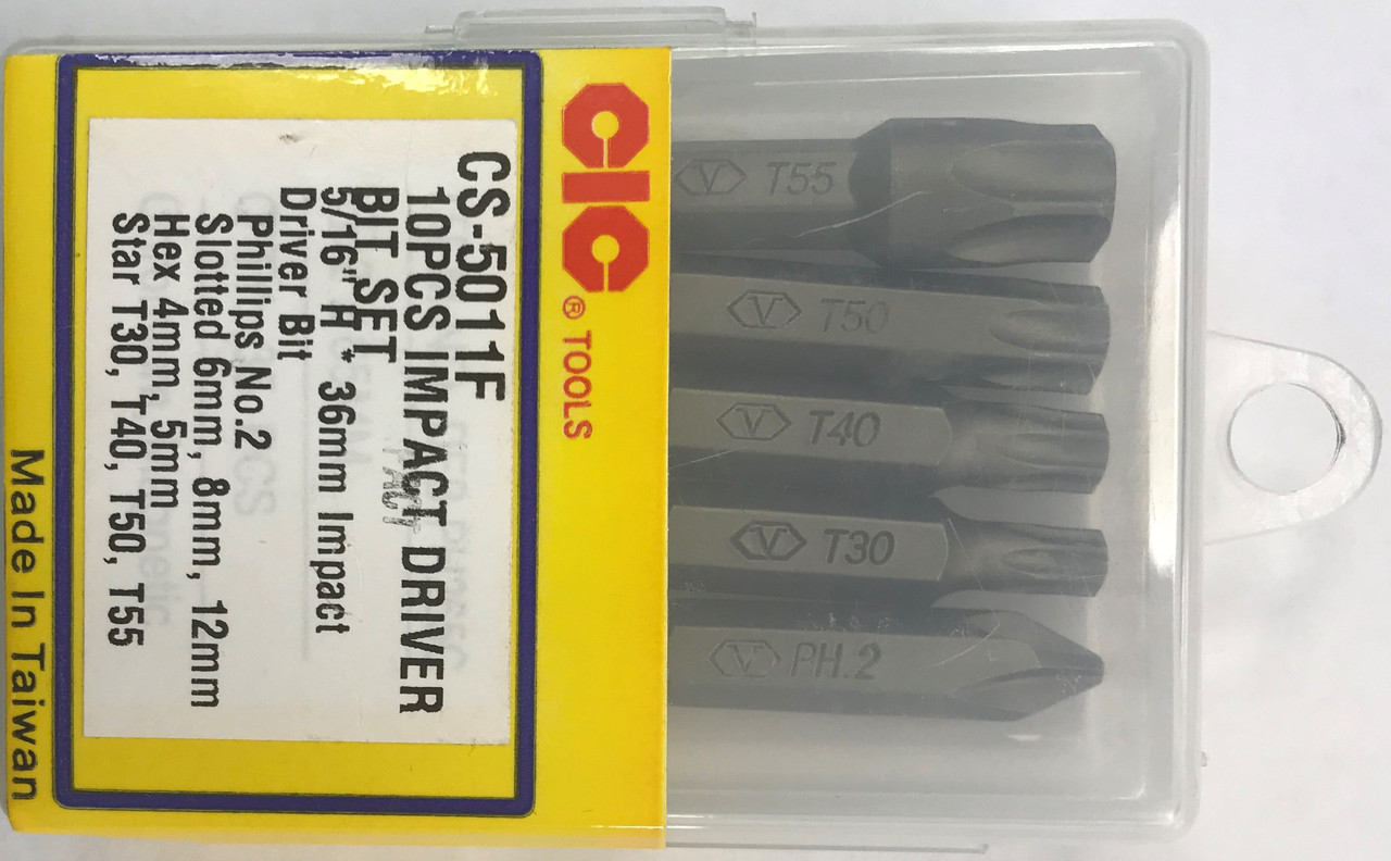 CS-5011F Набор усиленных бит для ударной отвертки, сталь S2, хвостовик 5/16, 10шт (CIC tools) - фото 1 - id-p221698280