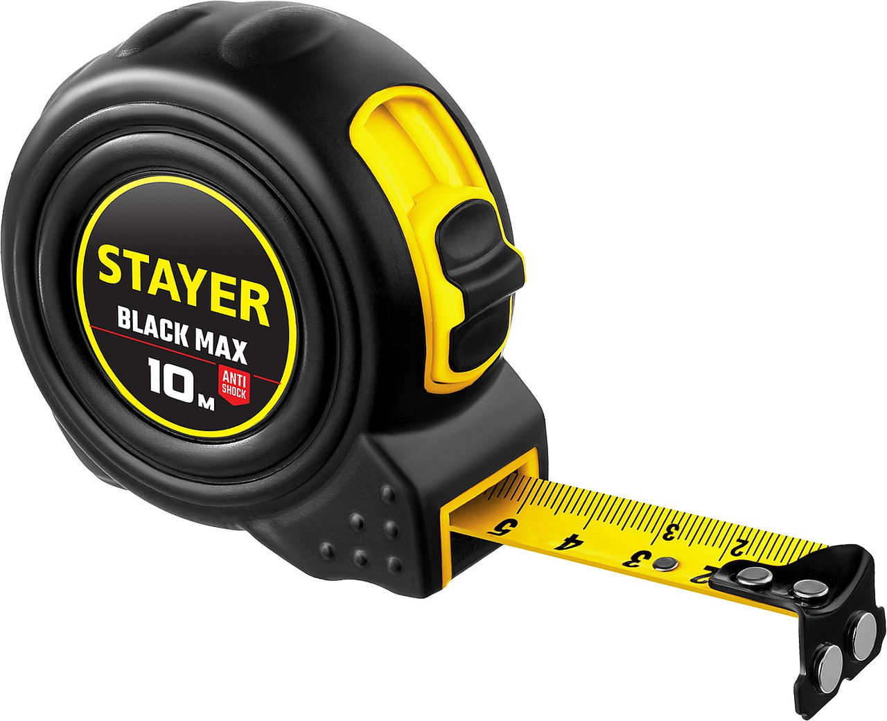 3410-10_z02 STAYER BlackMax 10м / 25мм рулетка в ударостойком полностью обрезиненном корпусе и двумя - фото 1 - id-p221702334