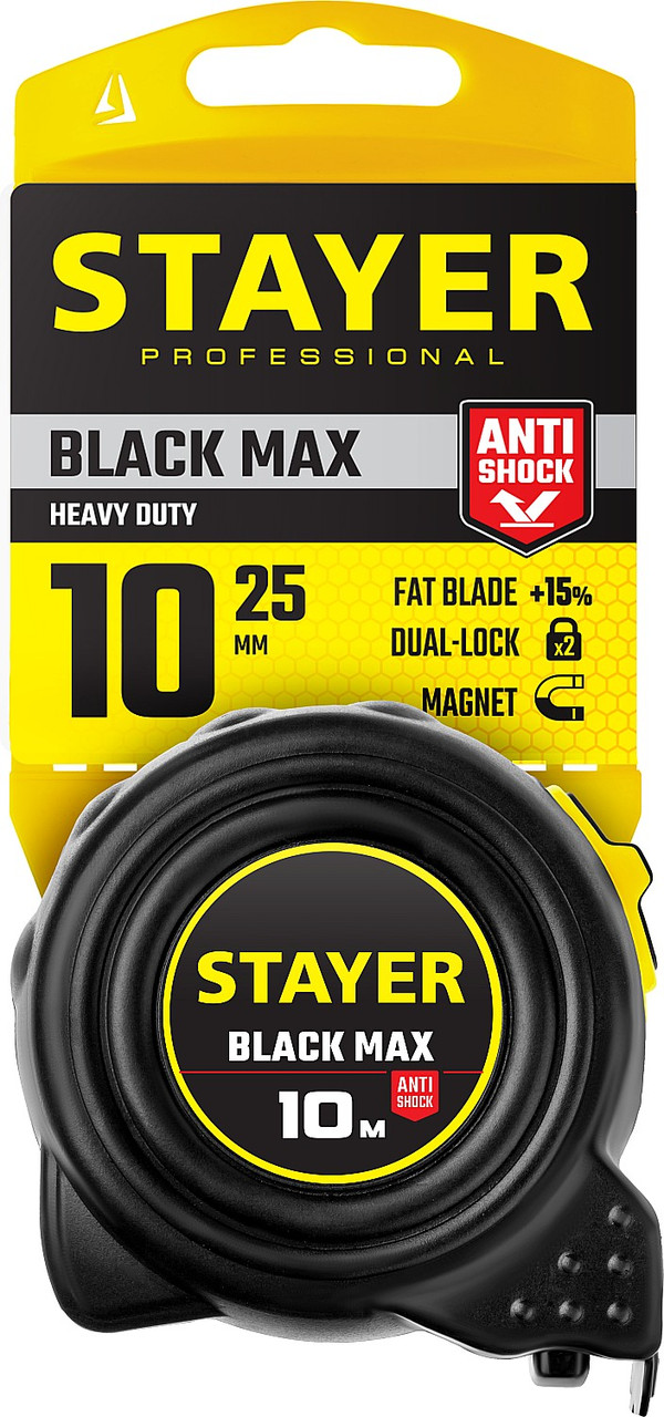 3410-10_z02 STAYER BlackMax 10м / 25мм рулетка в ударостойком полностью обрезиненном корпусе и двумя - фото 3 - id-p221702334