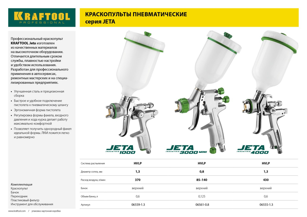 06559-1.3 Краскопульт пневматический KRAFTOOL ''PRO'' Jeta 1000, HVLP, c верхним бачком, 1,3мм - фото 3 - id-p221697625