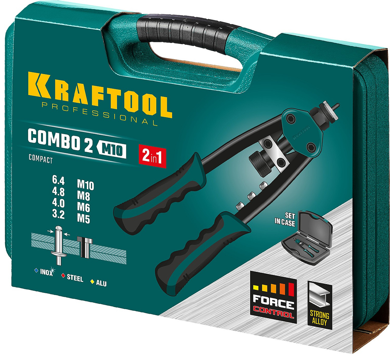 31181 KRAFTOOL Combo2-M10 заклепочник комбинированный двуручный в кейсе, резьбовые М5-М10, вытяжные 3.2-6.4 мм - фото 5 - id-p221703958