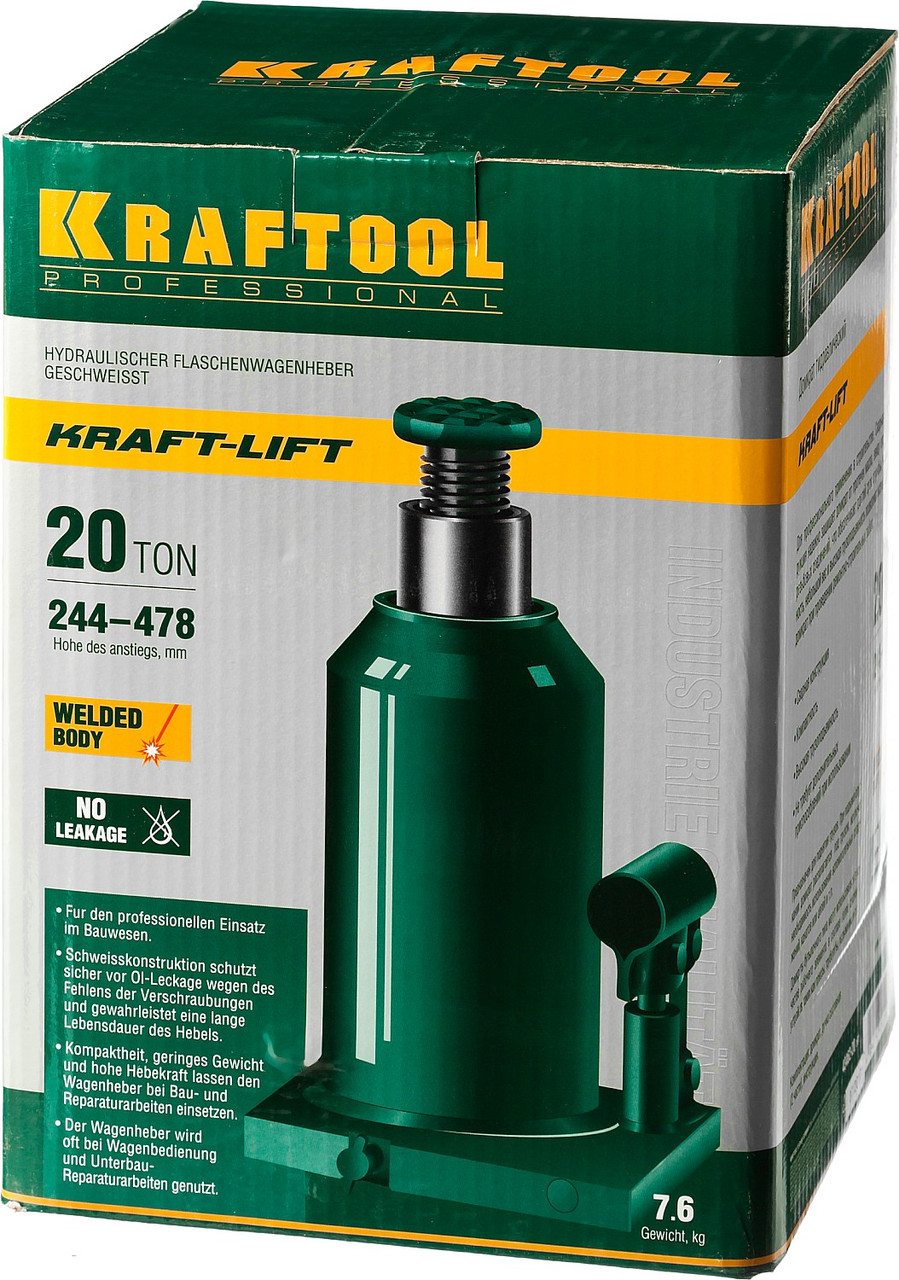 43462-20_z01 Домкрат гидравлический бутылочный ''Kraft-Lift'', сварной, 20т, 244-478мм, KRAFTOOL - фото 5 - id-p221701975