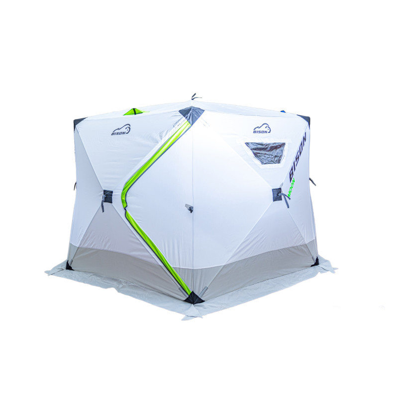 Палатка зимняя Bison MOON (Огромная шестигранная платка),(DM-30) бело/зеленая - фото 1 - id-p221707297