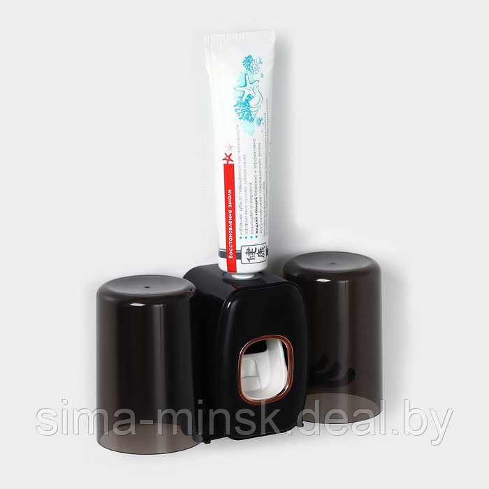 Выдавливатель для зубной пасты+держатель для зубных щёток с 2 стаканами, 20×10,2×6,2 см, цвет чёрный - фото 4 - id-p221709704