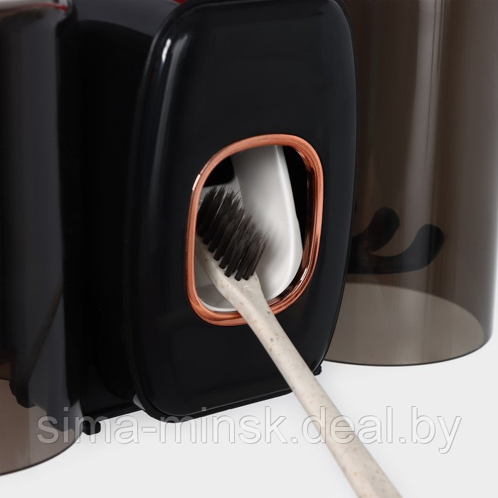 Выдавливатель для зубной пасты+держатель для зубных щёток с 2 стаканами, 20×10,2×6,2 см, цвет чёрный - фото 5 - id-p221709704