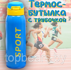 Спортивная бутылка - термос из нержавеющей стали с поилкой и трубочкой Sport 0.5 литра Голубая - фото 1 - id-p221718966