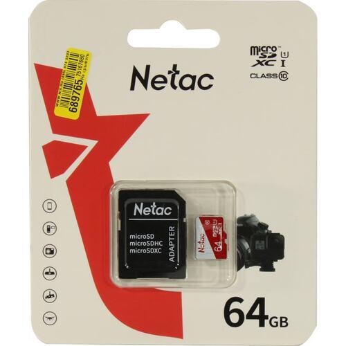 Карта памяти Netac NT02P500ECO-064G-R microSDXC Memory Card 64Gb UHS-I U1 Class10 + microSD-- SD Adapter - фото 1 - id-p221720714