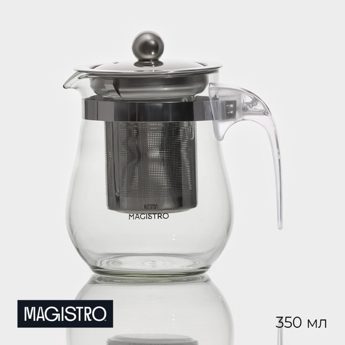 Чайник стеклянный заварочный Magistro «Мехико», 350 мл, с металлическим ситом, пластиковая колба - фото 1 - id-p221722126