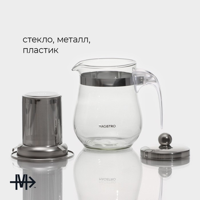 Чайник стеклянный заварочный Magistro «Мехико», 350 мл, с металлическим ситом, пластиковая колба - фото 2 - id-p221722126