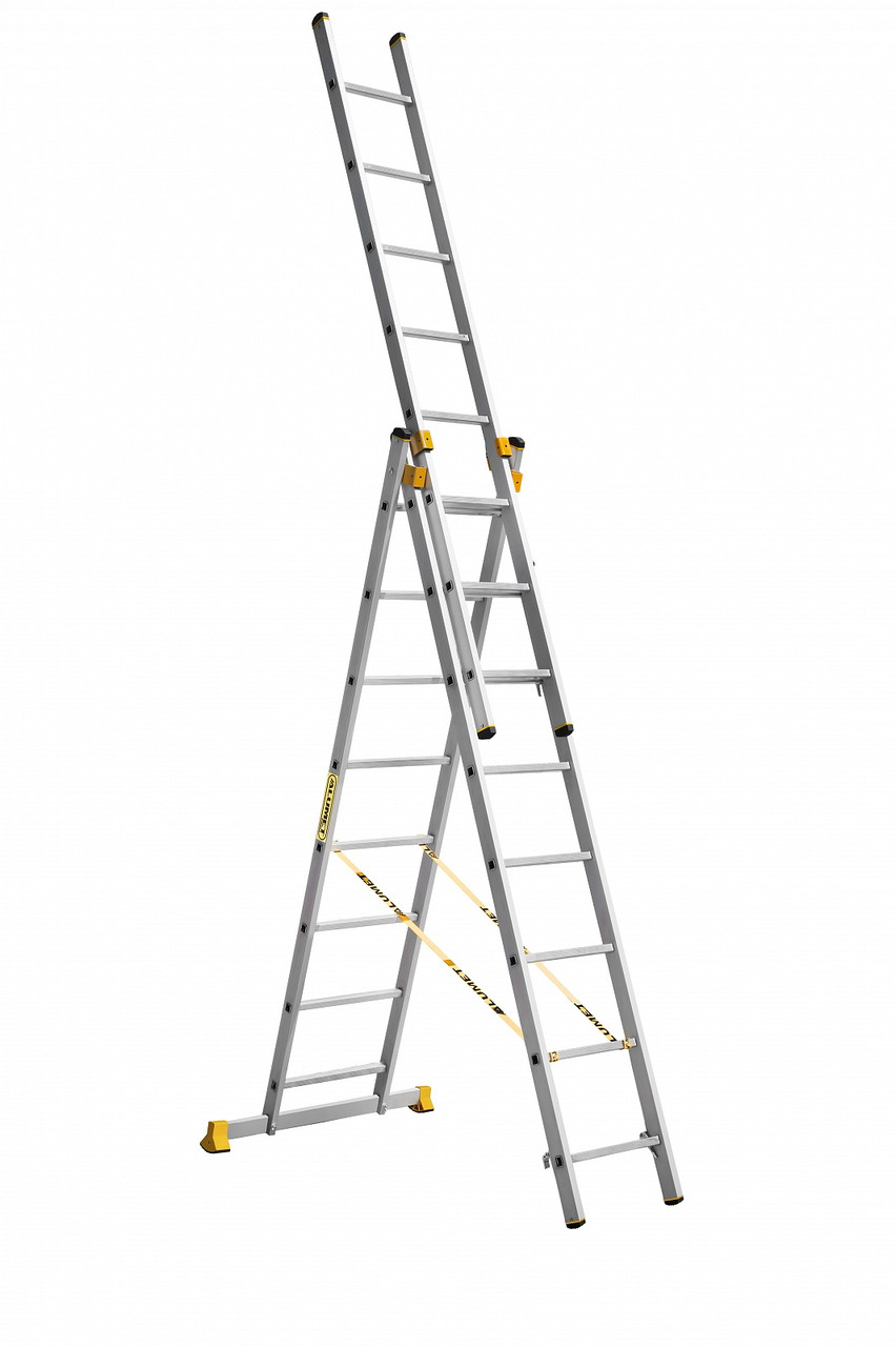 P3 9308 Лестница усиленная трехсекционная 3х8 (241/374/539 см, 18,0 кг) Алюмет - фото 1 - id-p221728898