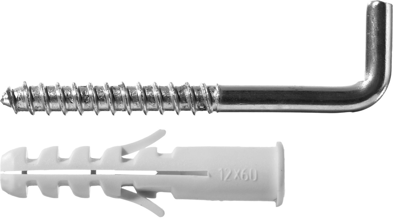 30676-12-60 Дюбель распорный полипропиленовый, тип ''ЕВРО'', в комплекте с шурупом-крюком, 12 х 60 / 8 х 85 - фото 1 - id-p221733357