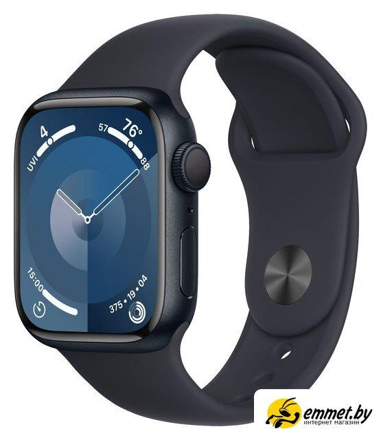 Умные часы Apple Watch Series 9 41 мм (алюминиевый корпус, полуночный/полуночный, спортивный силиконовый - фото 1 - id-p221868299