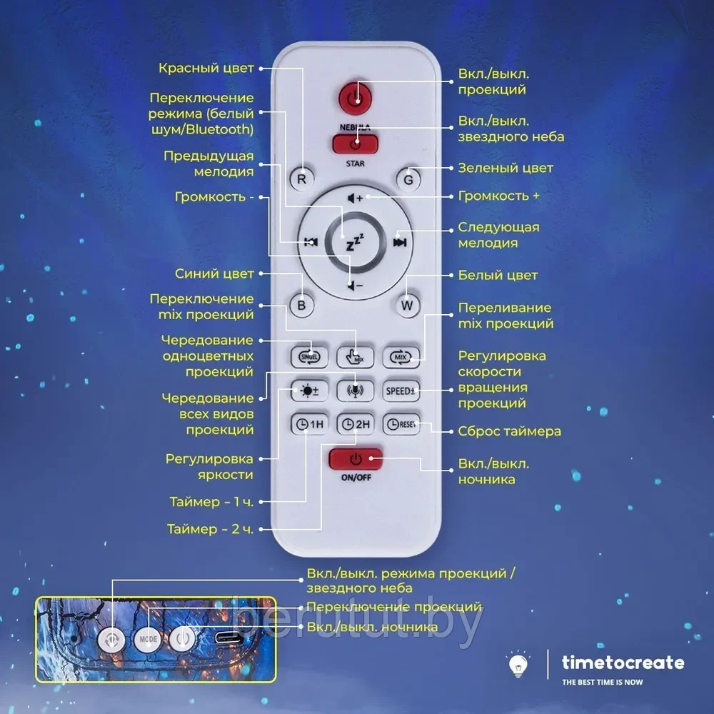 Светильник ночник проектор звездного неба Яйцо Дракона Bluetooth колонка портативная - фото 10 - id-p221889125