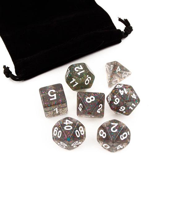 Набор кубиков для ролевых игр STUFF PRO 7 шт. с мешочком. Блестящий серый