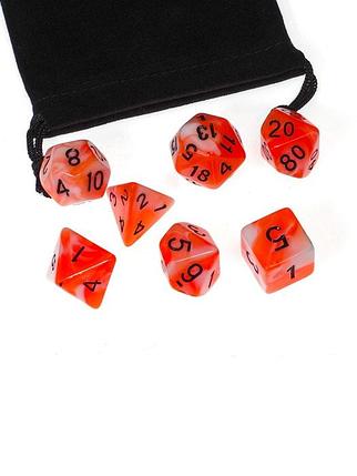 Набор кубиков для ролевых игр STUFF PRO 7 шт. с мешочком. Оранжево-белый, фото 2