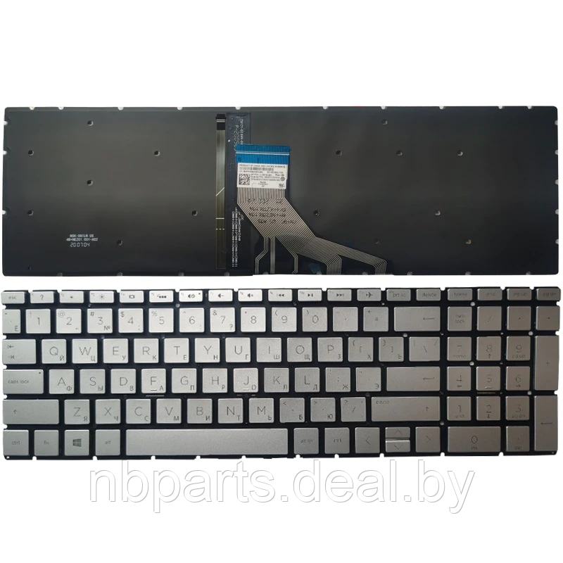 Клавиатура для ноутбука HP Pavilion 15-CN 15-DR 17-CA серебро, с подсветкой, маленький Enter, RU - фото 1 - id-p221934672