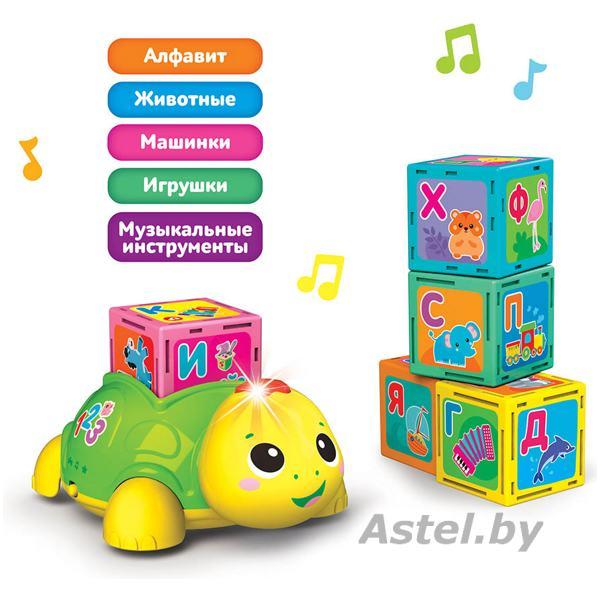 Развивающая игрушка Азбука с Черепашкой (жёлтая) (комплект: черепашка и кубики (5 шт.)) 2850А - фото 1 - id-p221963712