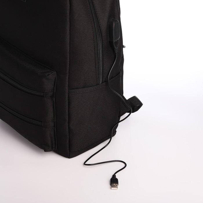 Рюкзак, 27*12*42, отд на молнии, 3 н/к, 2 б/к, USB, черный - фото 4 - id-p221964703