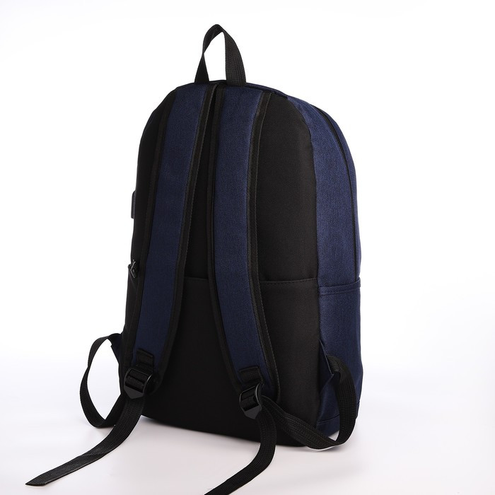 Рюкзак, 27*12*42, отд на молнии, 3 н/к, 2 б/к, USB, синий - фото 2 - id-p221964705