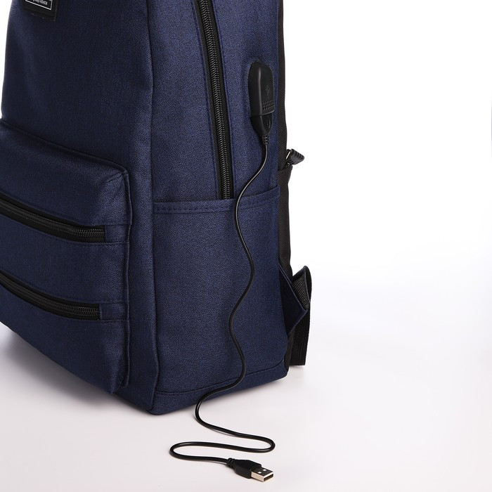 Рюкзак, 27*12*42, отд на молнии, 3 н/к, 2 б/к, USB, синий - фото 4 - id-p221964705