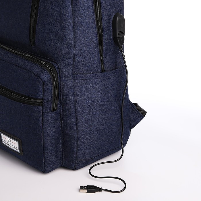 Рюкзак, 29*12*44, отд на молнии, 3 н/к, 2 б/к, USB, синий - фото 4 - id-p221964706
