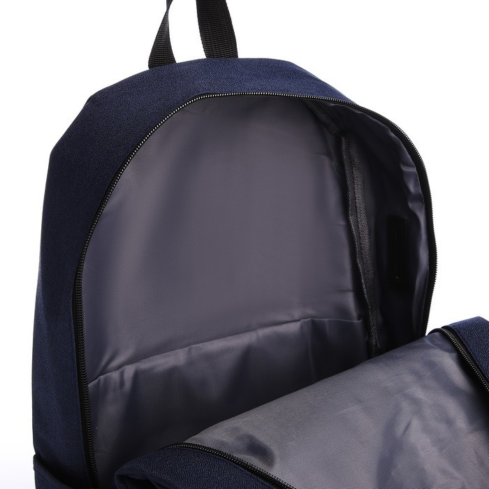 Рюкзак, 29*12*44, отд на молнии, 3 н/к, 2 б/к, USB, синий - фото 5 - id-p221964706