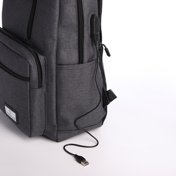 Рюкзак, 29*12*44, отд на молнии, 3 н/к, 2 б/к, USB, серый - фото 4 - id-p221964707