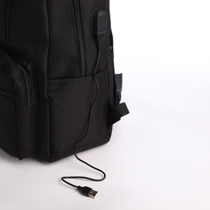 Рюкзак, 29*12*44, отд на молнии, 3 н/к, 2 б/к, USB, черный - фото 4 - id-p221964708