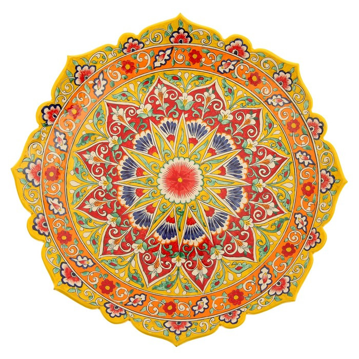Ляган Риштанская Керамика "Цветы", 40 см, красный микс, рифлённый - фото 3 - id-p221965090