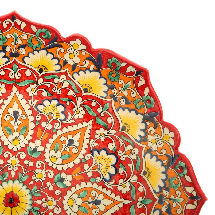 Ляган Риштанская Керамика "Цветы", 40 см, красный микс, рифлённый - фото 6 - id-p221965090
