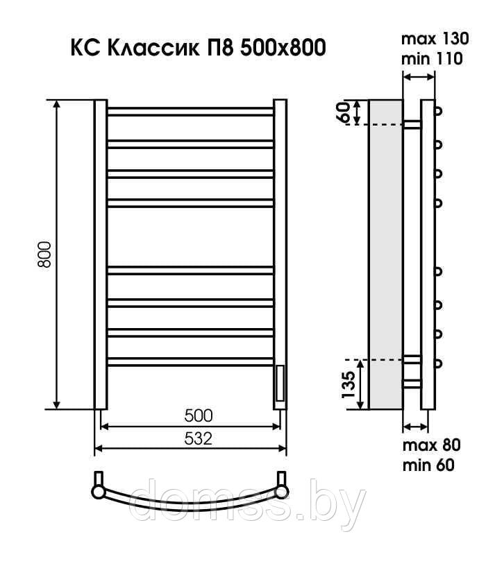 Полотенцесушитель Terminus «Классик» П6 450х600 электро КС черный матовый (new встроен диммер) - фото 2 - id-p221976891