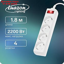 Сетевой фильтр белый Luazon Lighting, 4 розетки, 1.8 м, 2200 Вт, 3 х 0.75 мм2, 10 А, 220 В